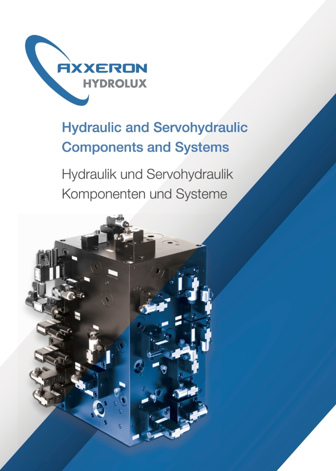 AXXERON Hydrolux Technischer Katalog – Hydrauliklösungen, Servo-Cartridge-Valves, Steuerblöcke und Aggregate in Deutsch und Englisch